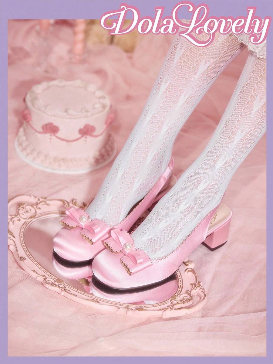 Dola Lovely Elegant Bowknot Mary Jane High Heels - Pink - View 1