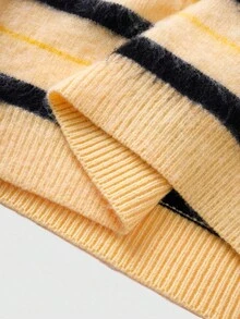 ROMWE MEN Casual Men's Striped Knit Sweater, Loose Cropped Fit, Fall Winter - Yellow - View 7