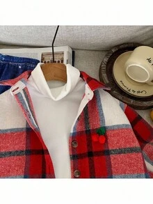 SHEIN 3pcs Young Girl Woven Plaid Casual Shirt, T-Shirt And Pants Set Fall Winter - Multicolor - View 4