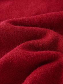 SHEIN LUNE Elegant Women's Red Autumn Pullover Sweater,Heavy Beaded Three-Dimensional Flower Lace Splicing,Long-Sleeved Stand Collar Party Christmas New Year - Red - View 5