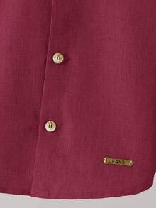 儿童男孩休闲立领纽扣衬衫，卡其色衬衫，基本款上衣，返校季，适合花园、海滩、生日 - 紅色 - 查看 6