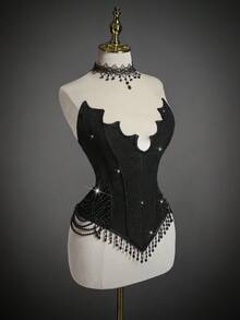 SHEIN ICON Áo crop top hình xương cá dơi cho ngày Halloween - màu đen - Xem 4