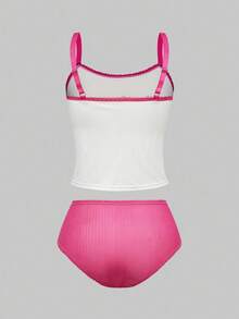 Black Jack X ROMWE Cute Cartoon And Letter Graphic Ringer Wireless Bra & Briefs Set For Women - Multicolor - View 2