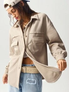 Bohemela Women's Casual Solid Color Knitted Long Sleeve Loose Shirt, Autumn/Winter - Grey - View 5