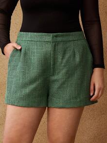 MOTF PREMIUM CHRISTMAS PLUS AUTUMN/WINTER TWEED MINIMALIST SHORTS - Green - View 5