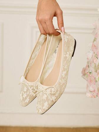 CUCCOO HITCHD 2025 Vår/Höst Nya Rosettdekor Enfärgade Låg Vamp Fyrkantig Tå Mesh Andningsbara Bekväma Mångsidiga Platta Skor