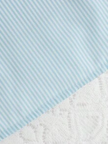 Souflis Souflis Infant/Toddler Girls Casual Elegant Sweet College Style Blue Striped Sleeveless Dress With White Bow Collar Decor, Summer - Blue - View 4