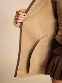 ROMWE EDITION Hippie Vintage Hooded Faux Fur Lamb Wool Soft Faux Fur Women Jacket - Coffee Brown - View 9