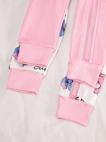 2pcs Baby Girls Cute Cartoon Rabbit Jumpsuit, Comfortable Casual Snug Fit Homewear, Spring/Autumn Snug Fit Fall Winter - Pink - View 6