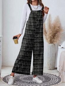 SHEIN LUNE 女式休闲格子印花宽松连体裤，带口袋，适合秋冬季 - 彩色 - 查看 4