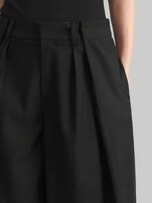 Ontre 2026春夏新款黑色阔腿裤，独特设计，商务休闲办公裤，低调优雅度假风。 - 黑色 - 查看 5