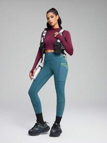 Innovista 户外柔软运动紧身裤，银钩高腰V腰提臀，日常休闲瑜伽HIIT训练，办公室健身房通用，高弹力紧身裤，运动裤，秋季服装，多功能口袋露营裤，舒适运动功能网眼拼接，透气镂空，防蹲显瘦，有氧户外运动，防紫外线，防汗，秋季新款女装秋冬运动服，实用时尚 - 墨綠色 - 查看 13