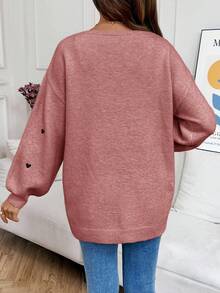 SHEIN Cardigan ample décontracté à manches tombantes avec motif en forme de cœur, à nouer devant. Hauts décontractés pour femmes. Chandail oversize pour femmes enceintes. Vêtements de maternité pour l'automne et l'hiver. Chandail avec nœud.