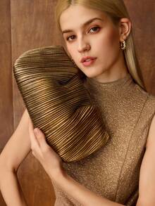 MOTF PREMIUM LADIES' HANDBAG, FASHIONABLE AND ELEGANT, SUITABLE FOR DAILY USE, GATHERINGS, PARTIES, VACATIONS AND OTHER SCENARIOS , WEDDING - Dark gold - View 7