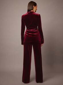 Silquee Completo da donna in tinta unita con colletto a revers, manica lunga, adatto per laurea, matrimonio, appuntamento, banchetto, festa, riunione di sorelle, ballo. Colore bordeaux, adatto per autunno e inverno. - Bordò - Visualizzare 3