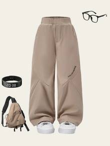 秋季小男孩休闲字母图案松紧腰裤 - 黃色 - 查看 3