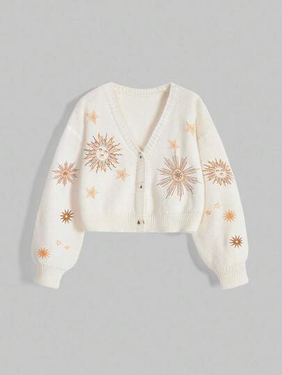 Hippie Cardigan da donna oversize con ricamo di sole e luna, in stile misterioso da strega, adatto per appuntamenti