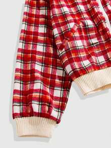 ROMWE MEN Prep Men's Plaid Long Sleeve Zip-Up Casual Jacket, Autumn/Winter - Red and White - View 5