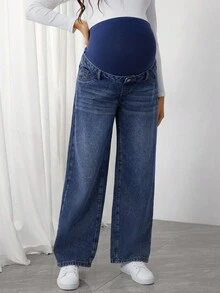 SHEIN Maternity Casual Versatile High Waist Loose Pocket Jeans
