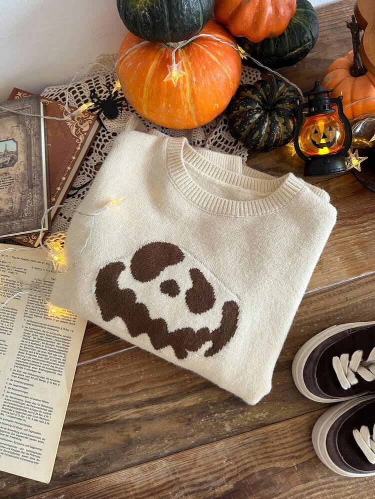 Halloween Tween Girls Minimalist Pattern Crew Neck Pullover Sweater
