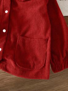 SHEIN Girls' Corduroy Woven Jacket, Solid Color, Popular Baby Girl Clothing, Spring/Autumn/Winter - Red - View 4