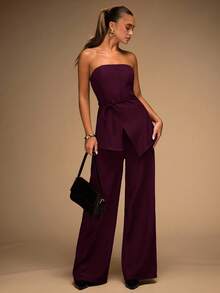SHEIN BAE Bộ áo liền quần liền thân màu trơn gợi cảm thời trang dành cho nữ - Màu đỏ tím - Xem 4