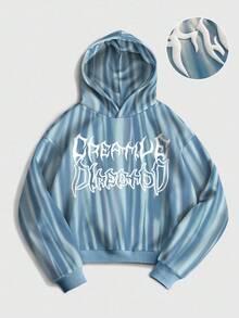 ROMWE MEN Anime 男士简约印花长袖连帽衫，秋冬 - 彩色 - 查看 1