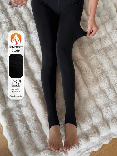 DAZY 女士修身纯色保暖内衬打底裤，秋冬女士羊毛紧身裤