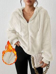 Siren Gaze 1pc Women's Solid Color Fluffy Hooded Sweatshirt, Thick Warm Fleece Sweatshirt, Autumn/Winter,Long Sleeve Tops Graduation,Back To School Outfits,Graduation,Teacher Outfits For Women,Back To School Casual - Apricot - View 7