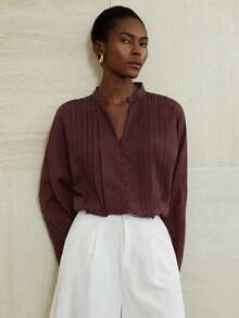 Aveloria Modichic Fashionable Stylish Long Sleeve Shirt With Drawstring Decoration At Cuffs - Brown - View 4