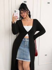CovetEZ Plus Size Solid Color Slim Fit Button Up Casual Cardigan,Fall Clothes For Women Winter Autumn - Black - View 4