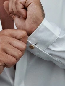 Manfinity Homme Camisa casual de manga larga con botones de corte slim, de color liso, para hombre, para otoño - Blanco - Ver 6