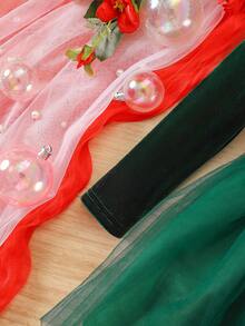 Elegant Velvet Long Sleeve Dress In Muted Green For Baby Girl - Green - View 4