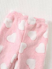 Cozy Pixies 女婴心形图案羊毛加厚圆领长袖套头衫和松紧腰踝长裤两件套服装 - 粉色 - 查看 5