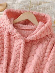 Girls' Pink Solid Color Cute Fluffy Long Sleeve Hooded Robe - Pink - View 4