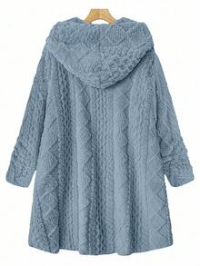 SHEIN Clasi Plus Size Women Zip-Up Fleece Hooded Jacket, Autumn/Winter - Blue - View 11
