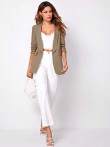 SHEIN Clasi Women's Solid Color Shawl Neck Casual Raglan Sleeve Woven Blazer Autumn Winter Clothes For Women - Camel - View 3