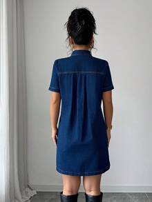 Siren Gaze Robe en jean décontractée à manches courtes et demi-zip pour femmes, col chemise, robe d'été, robe d'été boho, robe d'été de plage, tenues d'été pour femmes, robes de printemps pour femmes, vêtements d'été pour femmes, tenues de festival, vêtements Y2K, tenues de cowgirl pour femmes, vêtements d'été, vêtements de printemps, vêtements occidentaux pour femmes, tenues de travail pour femmes - Jean brut - Voir 6