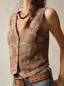 Bohemela Casual Embroidery Decor Colorblock Women Camisole