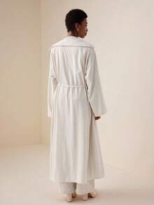 Vesra Beaded Drawstring Apricot Mid-Length Trench Coat - Apricot - View 2