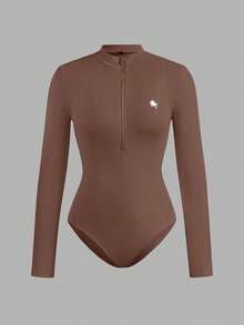 SHEIN EZwear 2 件女式小马印花拉链高领紧身衣套装，休闲长袖紧身衣，适合秋冬季 - 彩色 - 查看 10