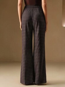 Anewsta 现代简约格子女式西装裤 - 摩卡棕 - 查看 2