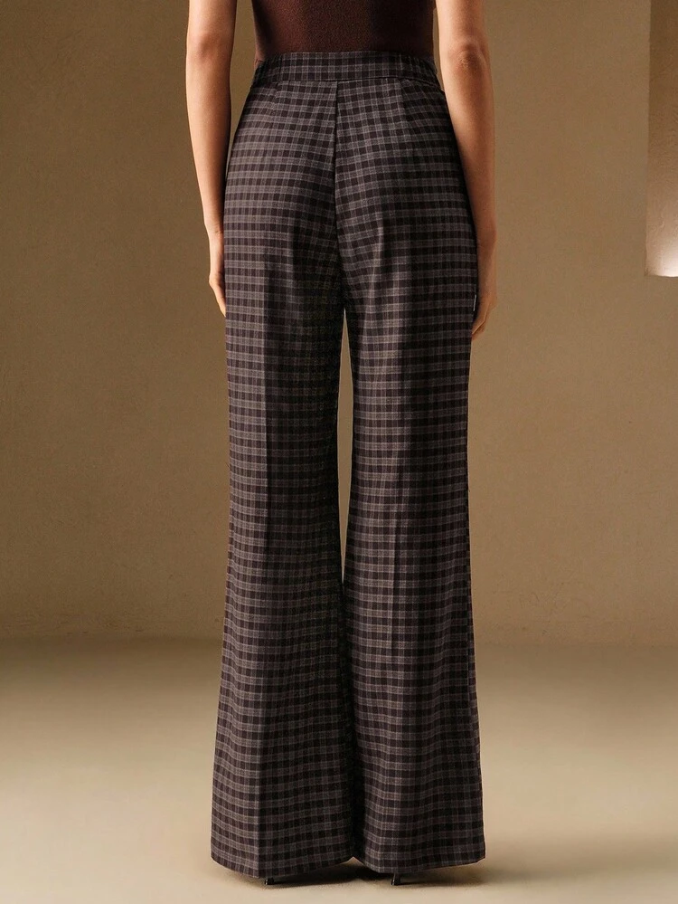 モダンミニマリストチェック柄レディーススーツパンツ