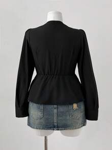 Flirla 女式大码V领荷叶边休闲短袖衬衫