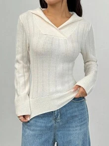 Flirla Casual Solid Color Long Sleeve Fitted Women Sweaters - Apricot - View 4