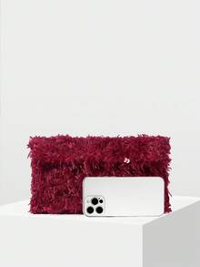 MOTF PREMIUM 女士时尚优雅派对红色亮片手拿包信封包，适合日常约会、派对、圣诞礼物 - 紅色 - 查看 4