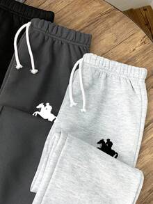 SHEIN 3 件套青少年女孩休闲运动慢跑裤，字母印花，黑色、白色、深灰色，街头风格运动裤 - 彩色 - 查看 5