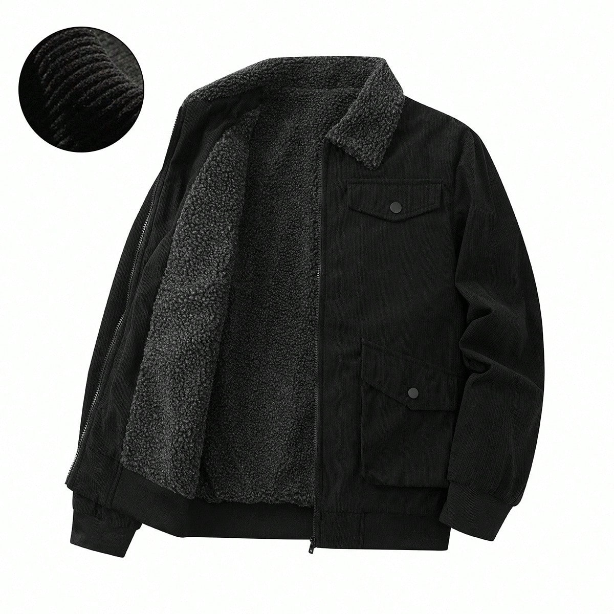 Chaqueta casual de manga larga de forro polar de unicolor para hombres, perfecta para otoño/invierno, regalo ideal para novio y esposo, pana, estilo