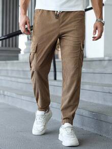 Manfinity Homme Men's Mature Casual Corduroy Cargo Pants, Suitable For Daily Casual Wear, Weekend Outings, Outdoor Activities, Travel, Social Gatherings With Friends. This Pant Is An Indispensable Versatile Item In A Man's Wardrobe, Making It A Great Gift For A Boyfriend Or Husband. Men Corduroy Joggers Men Brown Corduroy Pants Brown Cargo Joggers Men Cargo Pants Men Corduroy Cargo Pants, Fall Winter