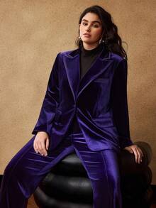 MOTF PREMIUM ÁO BLAZER VẢI VẢI NHUNG CỠ LỚN CHO NỮ, MÙA ĐÔNG - Màu tím - Xem 1